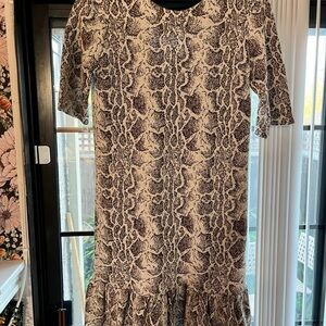 Chloe Brown and Cream Snake Print Dress with Ruffled Hem